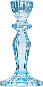 Talking Tables Blue Glass Candlestick Holder Taper Candle Stand for Indoor or Outdoor Dining, Elegant Dinner Party Decorations, Birthday, Garden, Wedding, Home Dcor Large