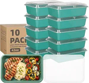 10 Pack 42 oz Reusable Meal Prep Containers with Lids, Dark Green