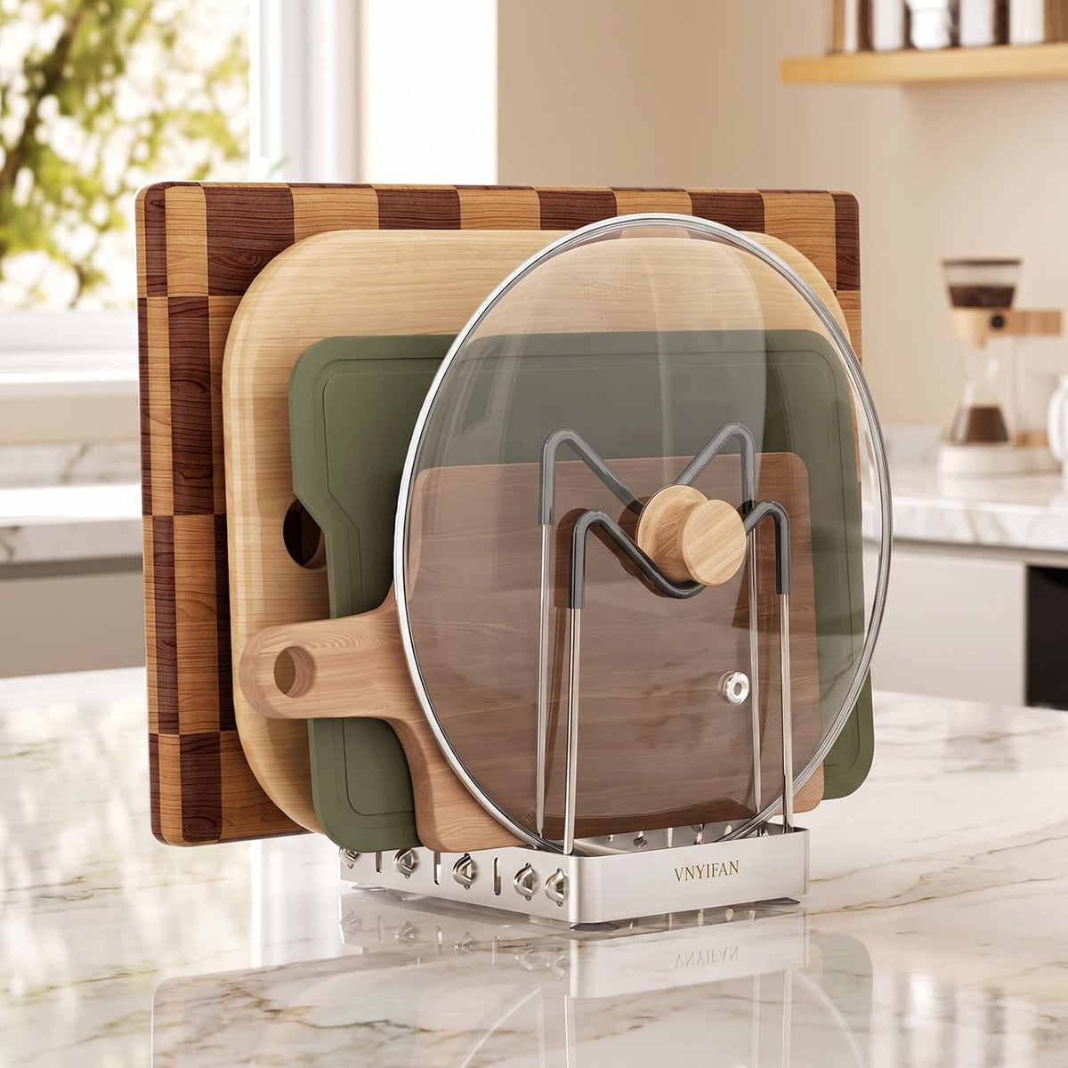 Stainless Steel Cutting Board Holder Organizer with 4 Suction Cups