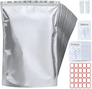 15 Pack 5 Gallon Mylar Bags with 15 x 2000cc Oxygen Absorbers