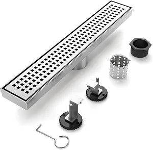Linear Shower Drain - 12 Inch Brushed Nickel, with Grate Removable