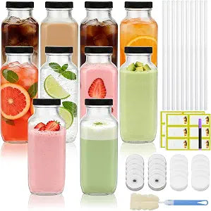 16oz Glass Juice Bottles with Airtight Lids, 10 Pack