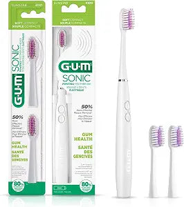 GUM Sonic Powered Toothbrush, White, 1 Handle + 2 Refills