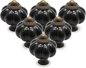 12pcs Black Pumpkin Knobs, Vintage Ceramic Cabinet Knobs