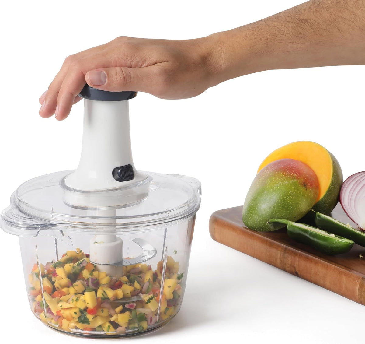 Calphalon Aero Food Chopper, Manual Vegetable Chopper with Container, Large-Capacity BPA-Free Chopping Bowl with Interchangeable Blades for Dicing, Slicing & Meal Prep