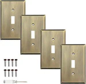 Wall Plate Duplex Outlet Covers, Light Switch Cover - Decorative Electrical Outlet Cover Plate Variety of Styles: Decorator/Duplex/Toggle/Combo, Antique Brass (Single Toggle 4 Pack)