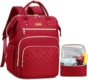 AIJIEKE Lunch Backpack for Women, 15.6 Laptop Backpack, Lunch Box, Red