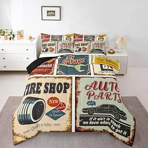 Erosebridal Vintage Car Signs Comforter Set for Boys, Automobile Pattern