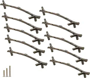 Branch Knob 10pcs Bronze Vintage Tree Twig Branch Cabinet Knobs Pulls with 3 Sizes Screw,Zinc Alloy Drawer Handle for Kitchen Dresser Wardrobe Cupboard (Hole Distance 5" / 10 Pack, Bronze)