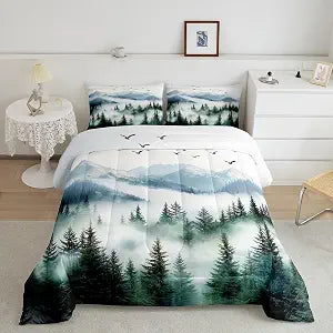 jejeloiu Woodland Forest Tree Bedding Set Queen Size Kids Breathable Soft