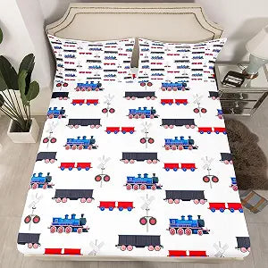 Erosebridal Cartoon Train Bed Sheets for Boys Child Twin