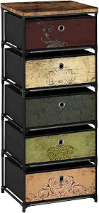 VASICAR Nightstand with 5 Drawers, Clothes Storage Organizer, Cube Bins