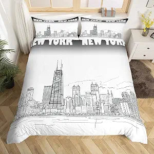 Feelyou Boys Modern City Bedding Set Queen Size 3Pcs for Kids Teens Men