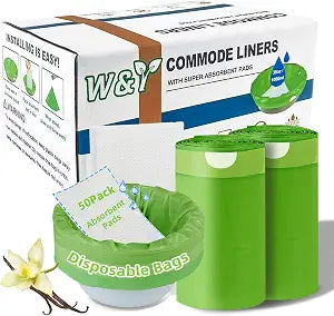 Bedside Commode Liners with Absorbent Pads,50 Bags+50Pads-Vanilla Scented