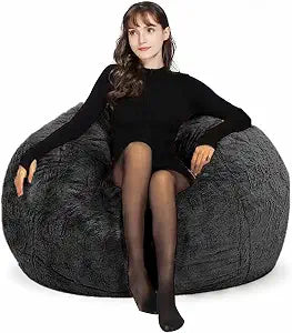 HDMLDP Bean Bag Chair for Adults Kids Without Filling Comfy Fluffy Round Beanbag Couch Lazy Sofa Cover for Reading Chair Floor Chair, 3.5FT, Dark Grey