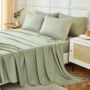 ILAVANDE Queen Sheets Set 6 Piece,Hotel Luxury Super Soft 1800 Series Microfiber Queen Bed Sheets Set-Wrinkle Free & Breathable-14 Deep Pocket Sheets for Queen Size Bed(Queen,Sage Green)