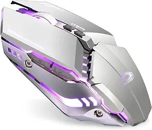 TENMOS T12 Wireless Gaming Mouse, Silent Rechargeable Computer Mice-Silver