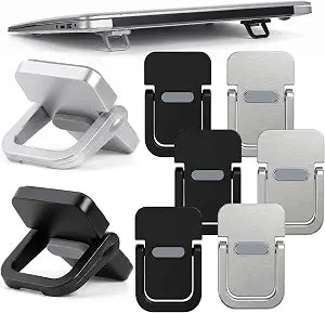 Bremorou 8 Piece Portable Keyboard Riser Mini Foldable Laptop Stand Self Adhesive Invisible Laptop Feet Dual Tilt Angle Adjustable Computer Keyboard Lift for Desk Ergonomic Black Silver