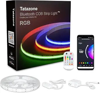 Tatazone 16.4ft Bluetooth RGB COB Led Strip Lights with Remote, Dimmable Smart App Led COB Light Strip, Color Changing Music Sync, Indoor RGB Led Lights for Bedroom, Home Decor, Party