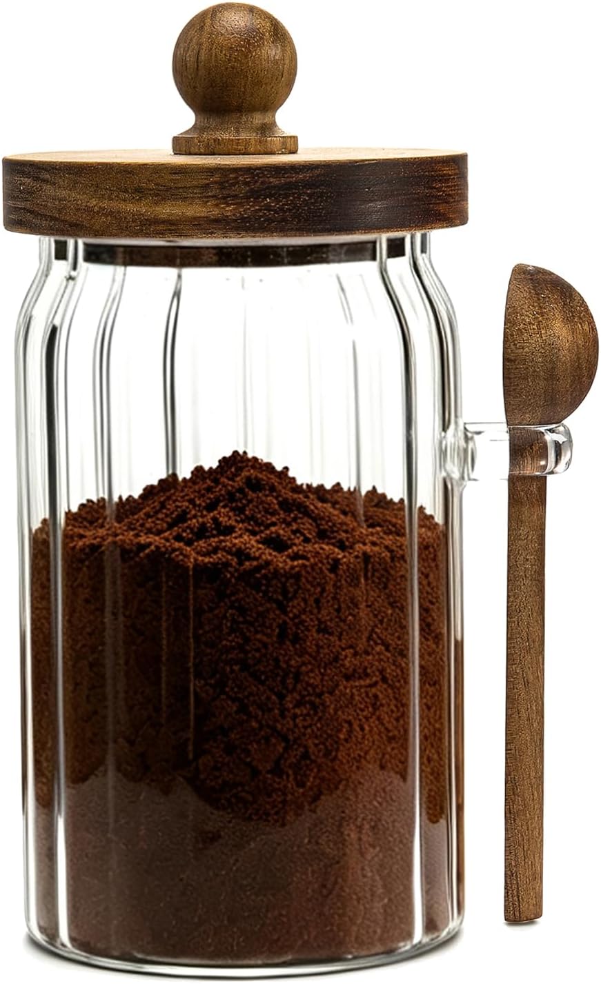 Vintage Glass Jar with Wooden Spoon&Lid, 26 fl.oz, Coffee Storage Canister