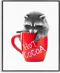 Raccoon in Cocoa Mug Kitchen Charm, 11 x 14 Inch Framed Gicle Print