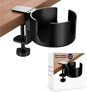 Large Desk Cup Holder Clamp Anti-Spill Cup Holder for Your Desk or Table,Cup Holder Inner Diameter 9.5cmCapacity 5kg/11lb Compatible with Universal Cup, Bottles(Black) (Desk Cup Holder)