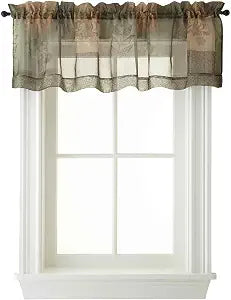 No. 918 Eden Inspirational Patchwork Semi-Sheer Rod Pocket Kitchen Curtain Valance, 56" x 14", Multi