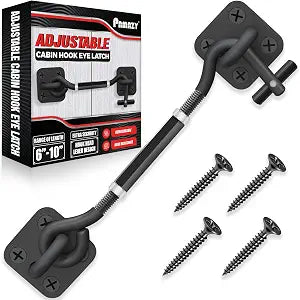 Adjustable 6"-10" Privacy Cabin Hook & Eye Latch, Barn Door Lock Gate Latch