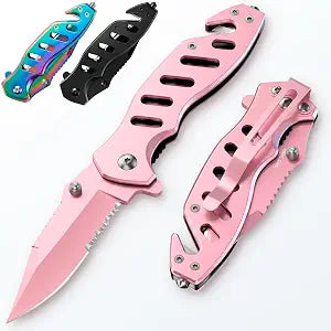 Pink Pocket Knife for Women - Legal Small Knife - 2.68 Inch Serrated Blade - Womens Knife for Self Defense - Cute Girl Survival Tool Pocket & Folding Knives - Mothers Day Gift Idea - 6655 P