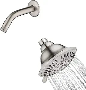 BRIGHT SHOWERS Shower Head High Pressure Rain Showerhead 5 Spray Setting Fixed Shower Head and Matching 6 Inch Brass Shower Pipe-Arm Bathroom Rain Shower Arm