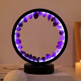Runyansghi Amethyst Night Lamp 8.6'' Natural Healing Crystal Bedside USB Port 3 Colours Dimming Mode Bedroom Suitable Light for Living Room Office Home Decor Ideal Gift