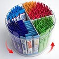 360 Spinning Drink Packet Organizer, Clear BPA-Free Plastic 4-Section Clear Storage for Coffee, Sugar & Drink Mixes | Stackable Kitchen & Pantry Container