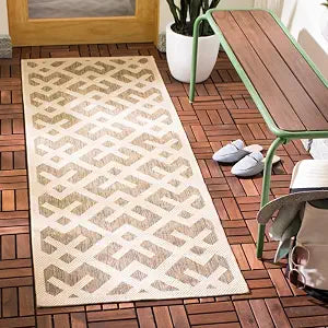 SAFAVIEH Washable Rug Outdoor Courtyard Collection - 2'3" x 10' Runner, Brown & Bone, Non-Shedding & Easy Cleaning, Ideal for Patio, Entryway, Mudroom, Hallway, Kitchen (CY6915-232)