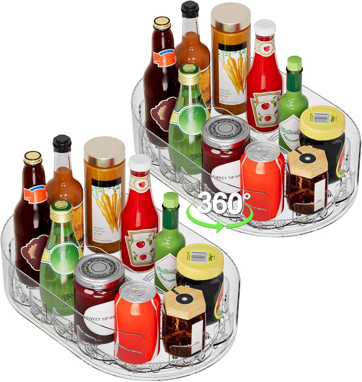 Lazy Susan Organizer for Refrigerator, 13" x 8.5" Clear Rectangular Fridge Organizer Turntable for Condiments, Spice Racks Organizer for Cabinet, Pantry & Kitchen Countertop (2 Piece)