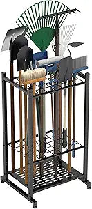 Garden Tool Organizer, Garage Tool Organizer & Garage Organization, Heavy Duty Steel Tool Storage Rack Holds 35 Rakes, Brooms Tools, Broom Holder and Mop Holder, Shed Organizer for Home Organization