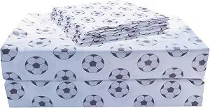 Chezmoi Collection 4-Piece Kids/Teens Sports Sheet Set - Soft Microfiber White Black Soccer Balls, Full Size