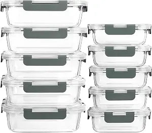 M MCIRCO 10 Pack Glass Food Storage Containers with Lids, Gray