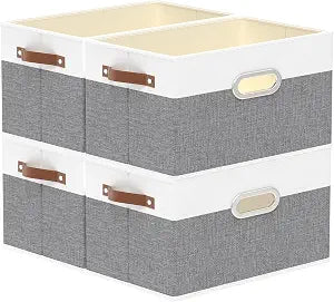 Yawinhe Fabric Storage Baskets,13.0x9.1x7.9in,White/Grey,4-Pack