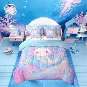 Erosebridal Coral Axolotl Ombre Cute Purple Blue Kids Bedding Set Twin