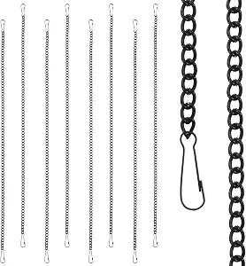 8 PCS Black Chain for Hanging Stained Glass 20 Inch Window Hang Chain to Hang Pictures with Hooks for Courtyards, Gardens, Outdoor Decoration, Walls, Decorative Art Chains