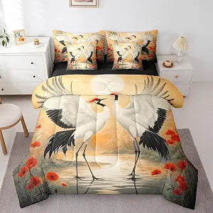 Erosebridal Crane Comforter Set, Oriental Floral Bedding, Queen 7 Pieces