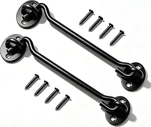 2 Pack 8" Stainless Steel Barn Door Hook and Eye Latch Lock for Cabin Garage Shed Gate Catch Silent Holder(8 Inch,Black)