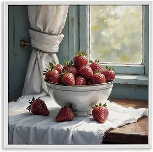 Strawberry Harvest Window Still Life, 17 x 17 Inch Framed Gicle Print