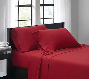 TRULY SOFT Everyday Sheet Set Red Polyester 4-Piece Queen Sheet Set, Solid Color Themed, Adult Bedding, Oeko-TEX Certified