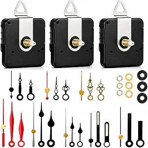 EMOON 3-Piece Silent Clock Mechanism Kit with 8 Pairs of Short Clock Hands Battery Operated Quartz Movement for DIY Clock Repair and Replacement (Total Shaft Length 16mm, 20mm, 23mm)