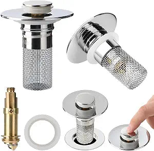 2pcs Bathroom Sink Drain Strainer Pop Up Sink Drain Stopper with Removable Stainless Steel Filter Basket, for US Universal Bathroom Kitchen Basin Sink Stopper Bathroom Sink Stopper