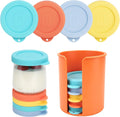 8 Pcs Silicone Oui Yogurt Jar Lids with Jar Lid Organizer, Reusable Jar Covers, Replacement Lids, Perfect for 5oz Oui Yogurt Glass Jars, Food-Grade, Dishwasher Freezer Safe(Jars NOT Included)