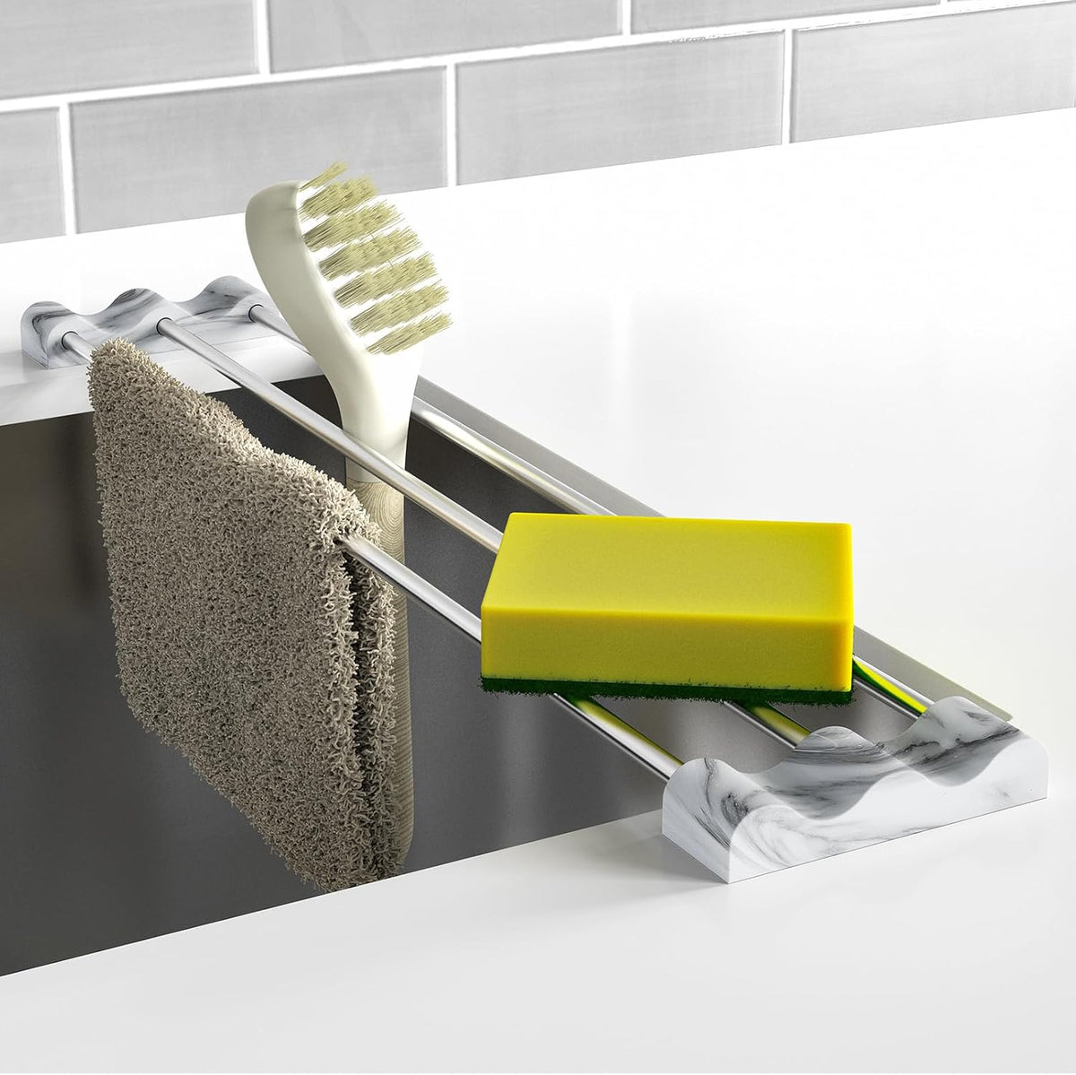 Tomorotec Adjustable Over-The-Sink Kitchen Rack, BPA-Free, Marble
