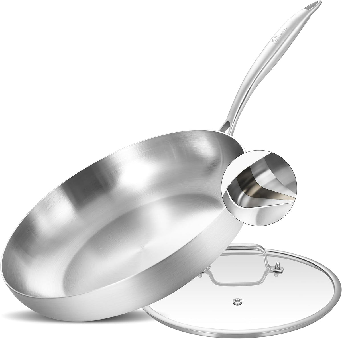 12-Inch Stainless Steel Frying Pan with Lid | PFOA & PTFE Free Skillet