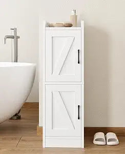 Narrow Bathroom Storage Cabinet with 2 Doors and Shelves, 9.8" W Small Storage Cabinet for Toilet Paper Storage, Slim Cabinet for Small Spaces, Bathroom, Kitchen, 9.8" W  7.9" D  29.5" H, White